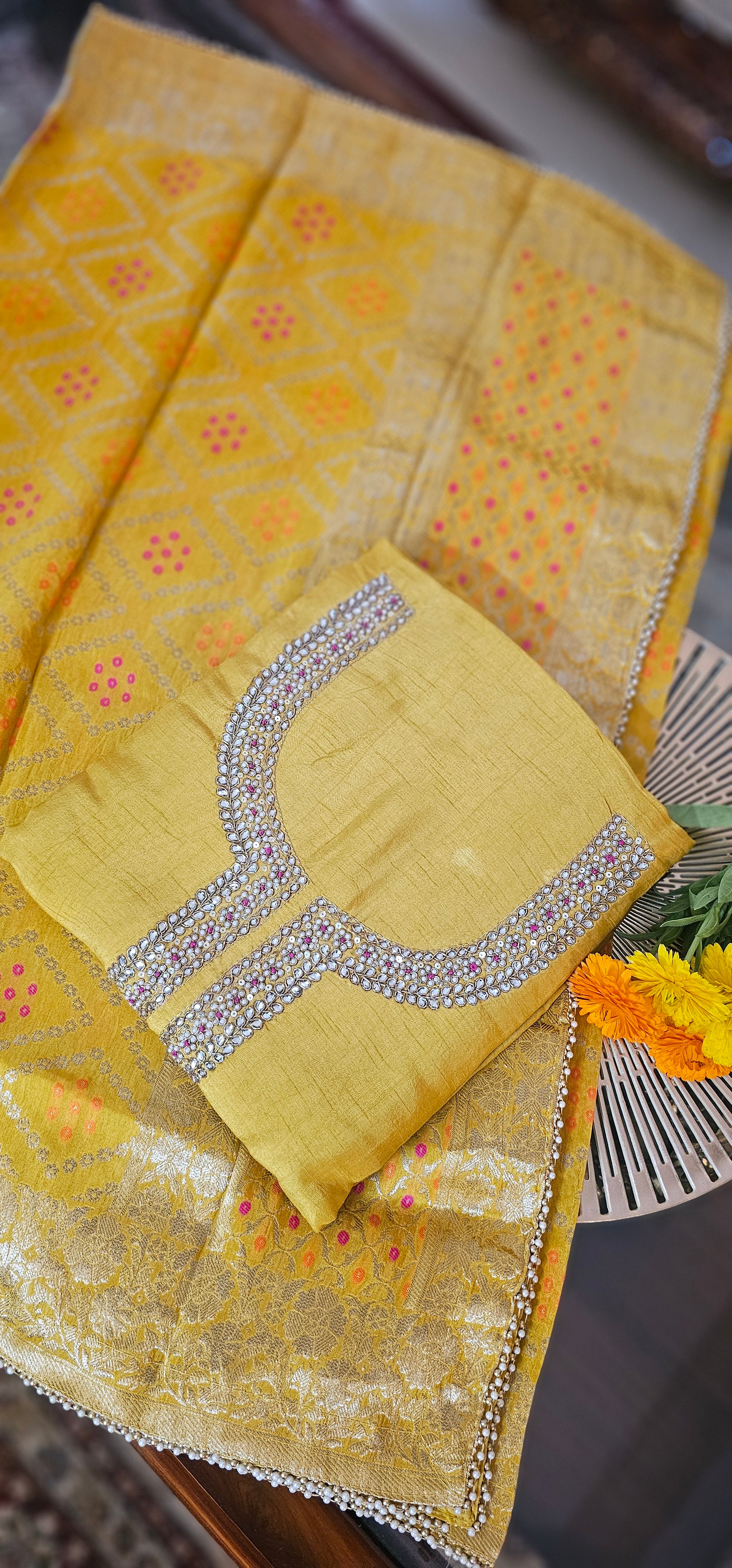 Premium Silk Suit paired with a Traditional Banarasi Dupatta