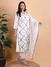 Off White Resham Thread Work Suit