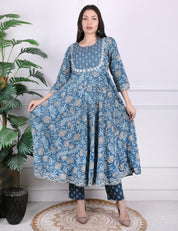 Blue Katdana Mirror Work Kurti Set