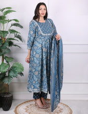 Blue Katdana Mirror Work Kurti Set
