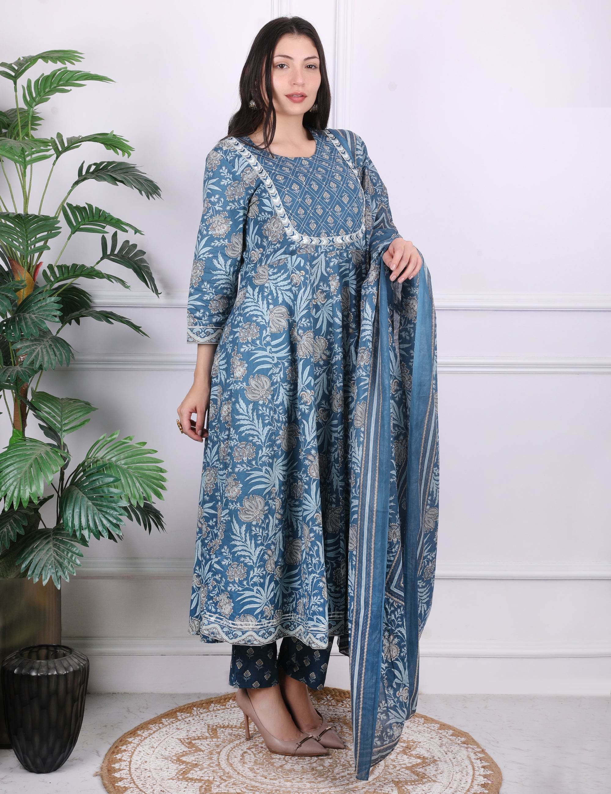 Blue Katdana Mirror Work Kurti Set