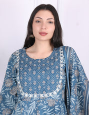Blue Katdana Mirror Work Kurti Set