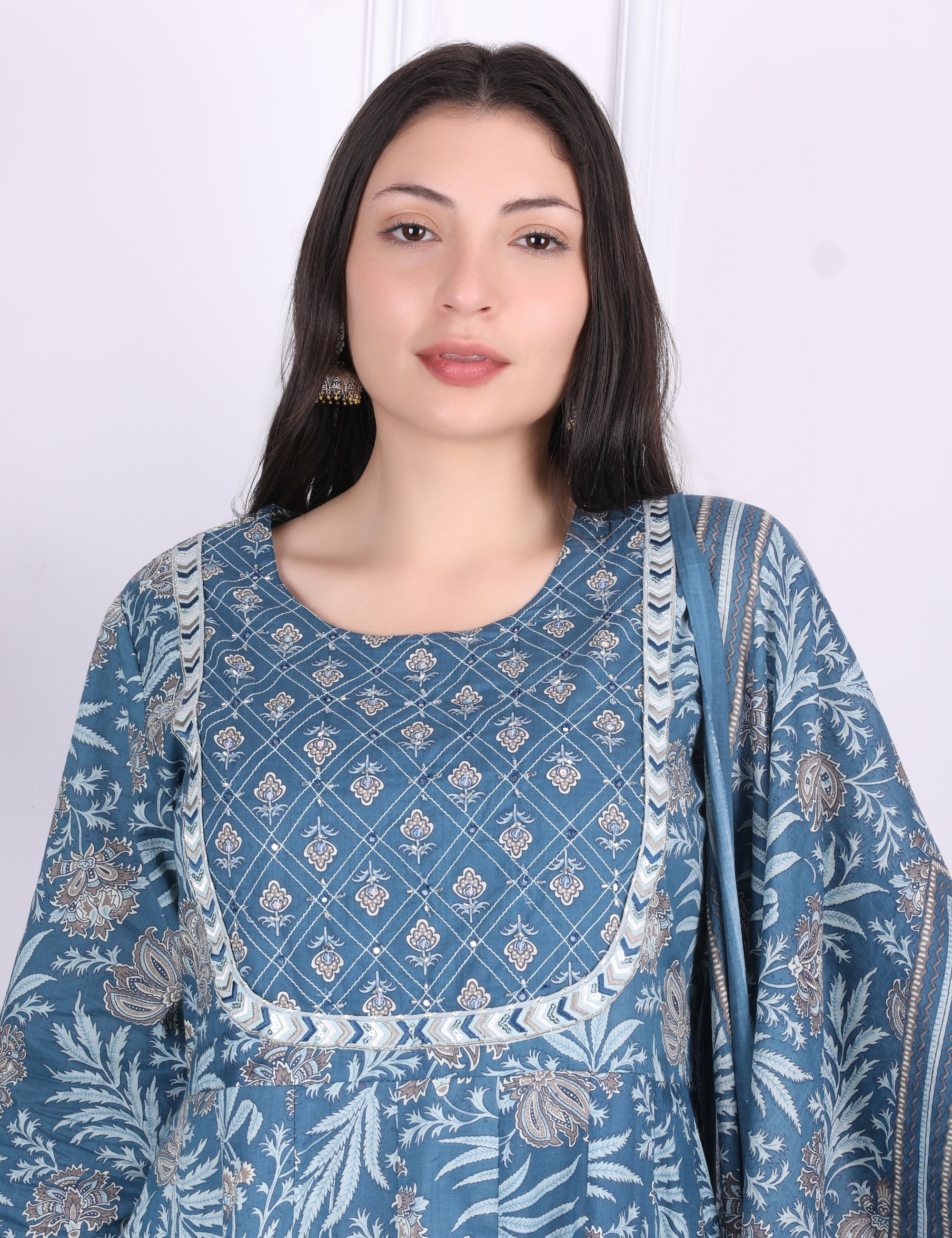Blue Katdana Mirror Work Kurti Set