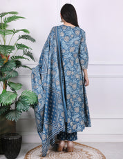 Blue Katdana Mirror Work Kurti Set