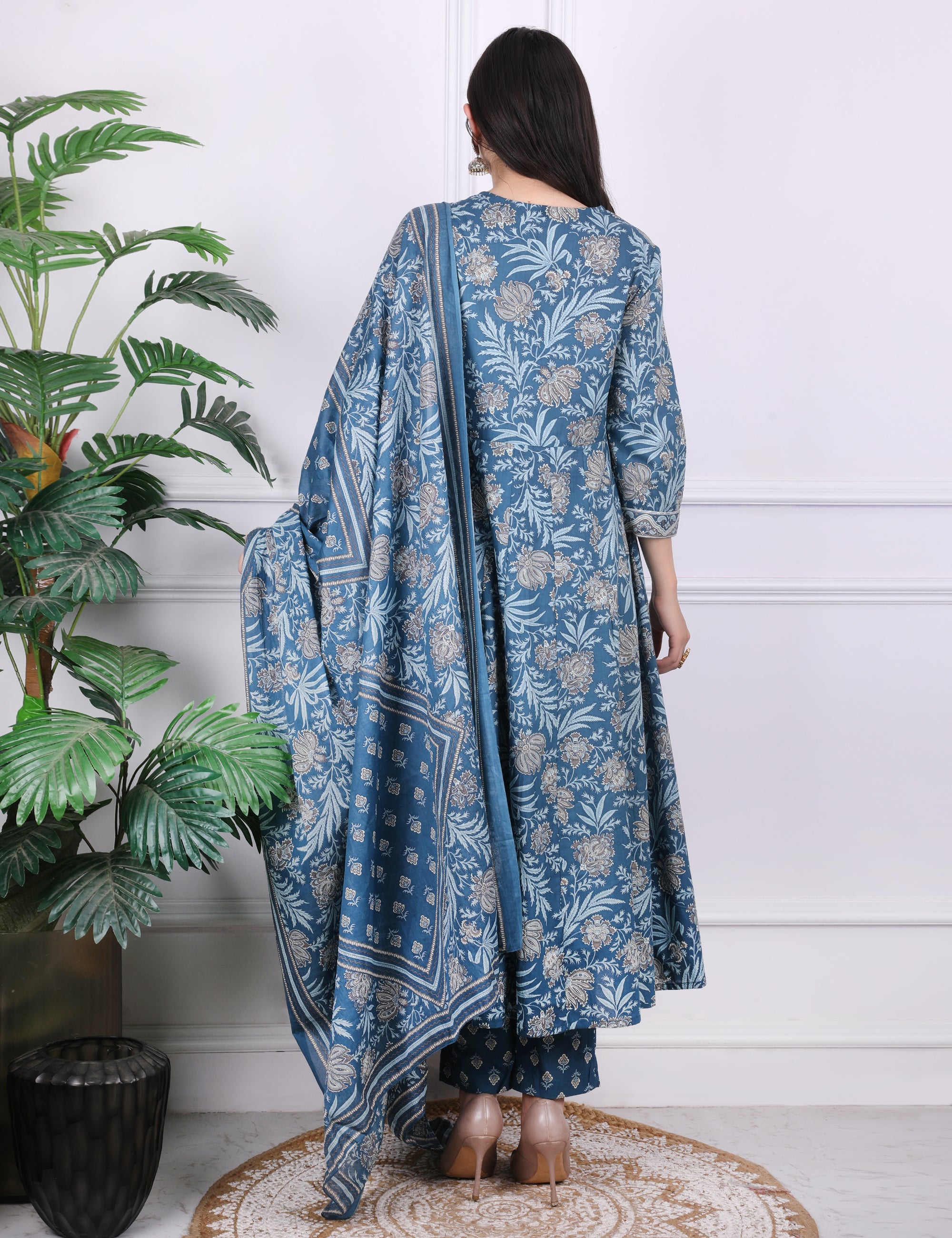 Blue Katdana Mirror Work Kurti Set
