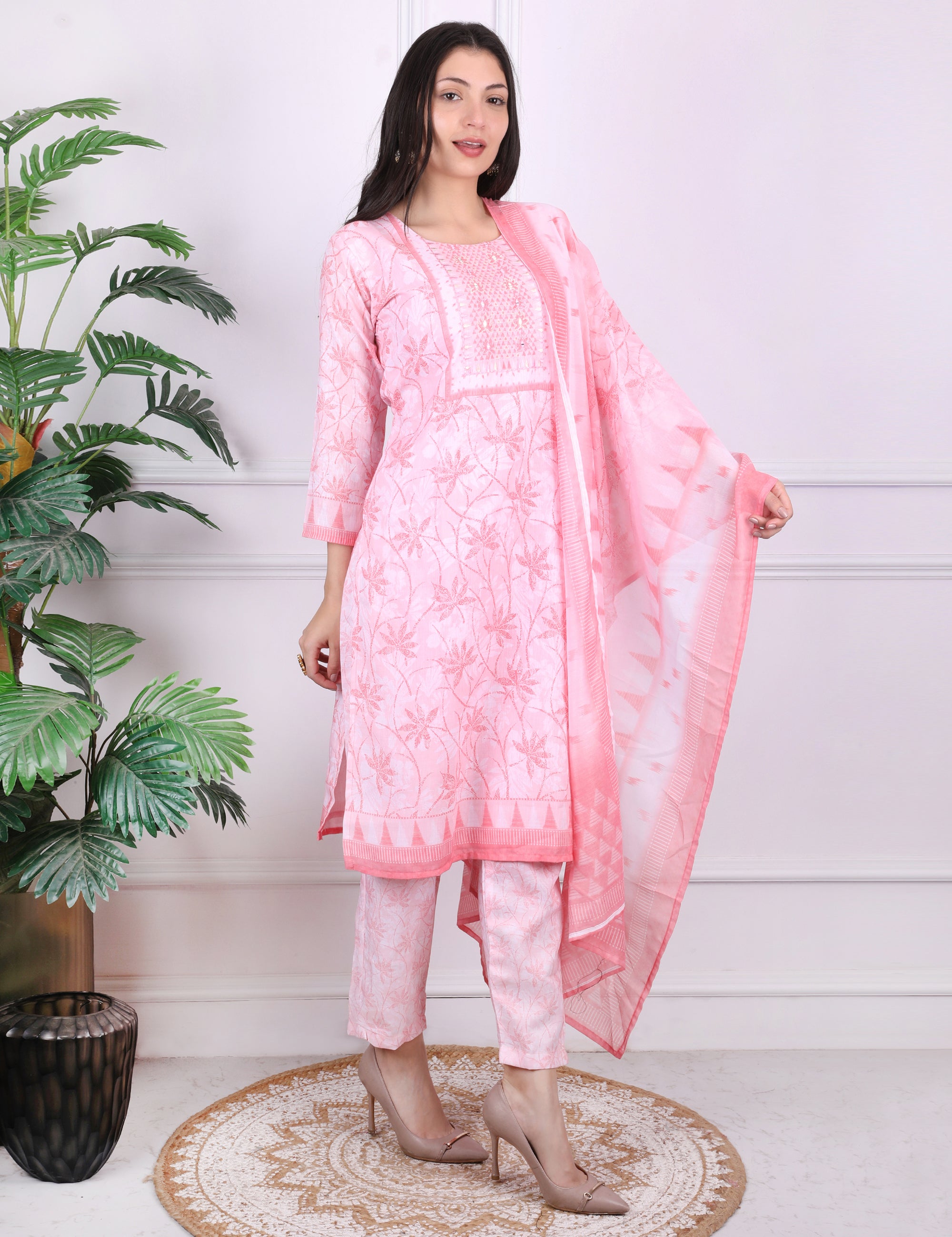 Pink Printed Kurti Set