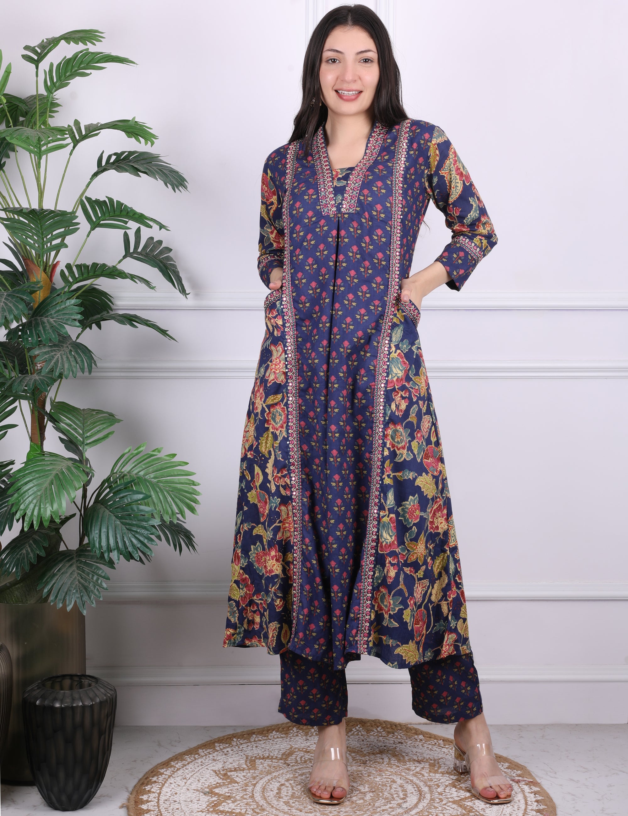 A-Line Mirror Work Kurti Set