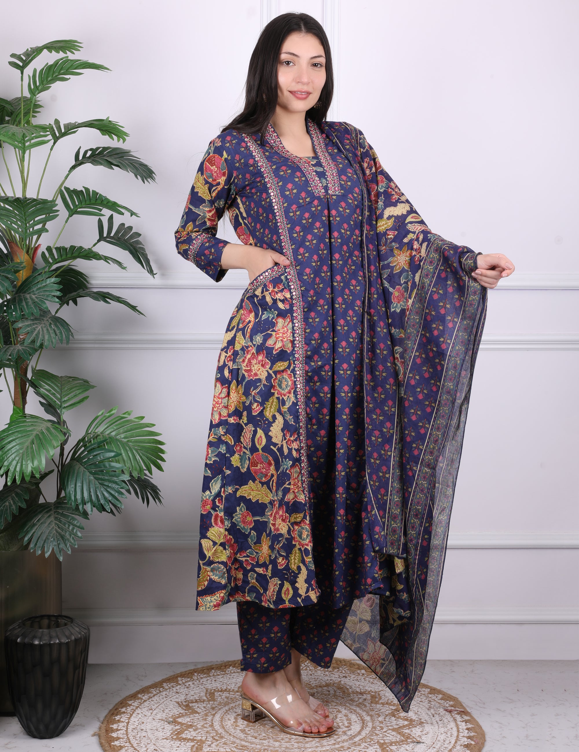 A-Line Mirror Work Kurti Set