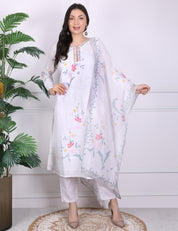 Off White V Neck Kurti Set