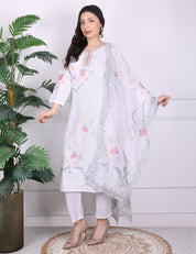 Off White V Neck Kurti Set