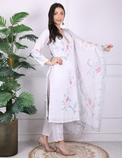 Off White V Neck Kurti Set
