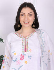 Off White V Neck Kurti Set