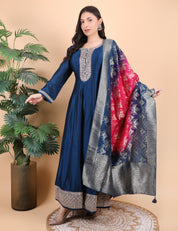 Blue Silk Anarkali Gown