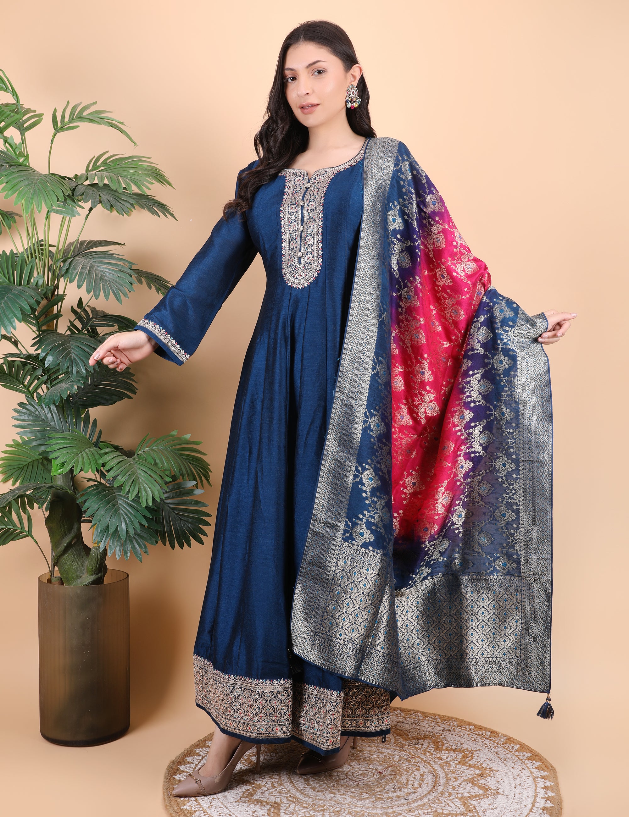 Blue Silk Anarkali Gown