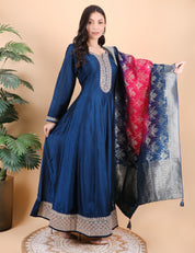 Blue Silk Anarkali Gown