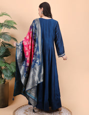 Blue Silk Anarkali Gown