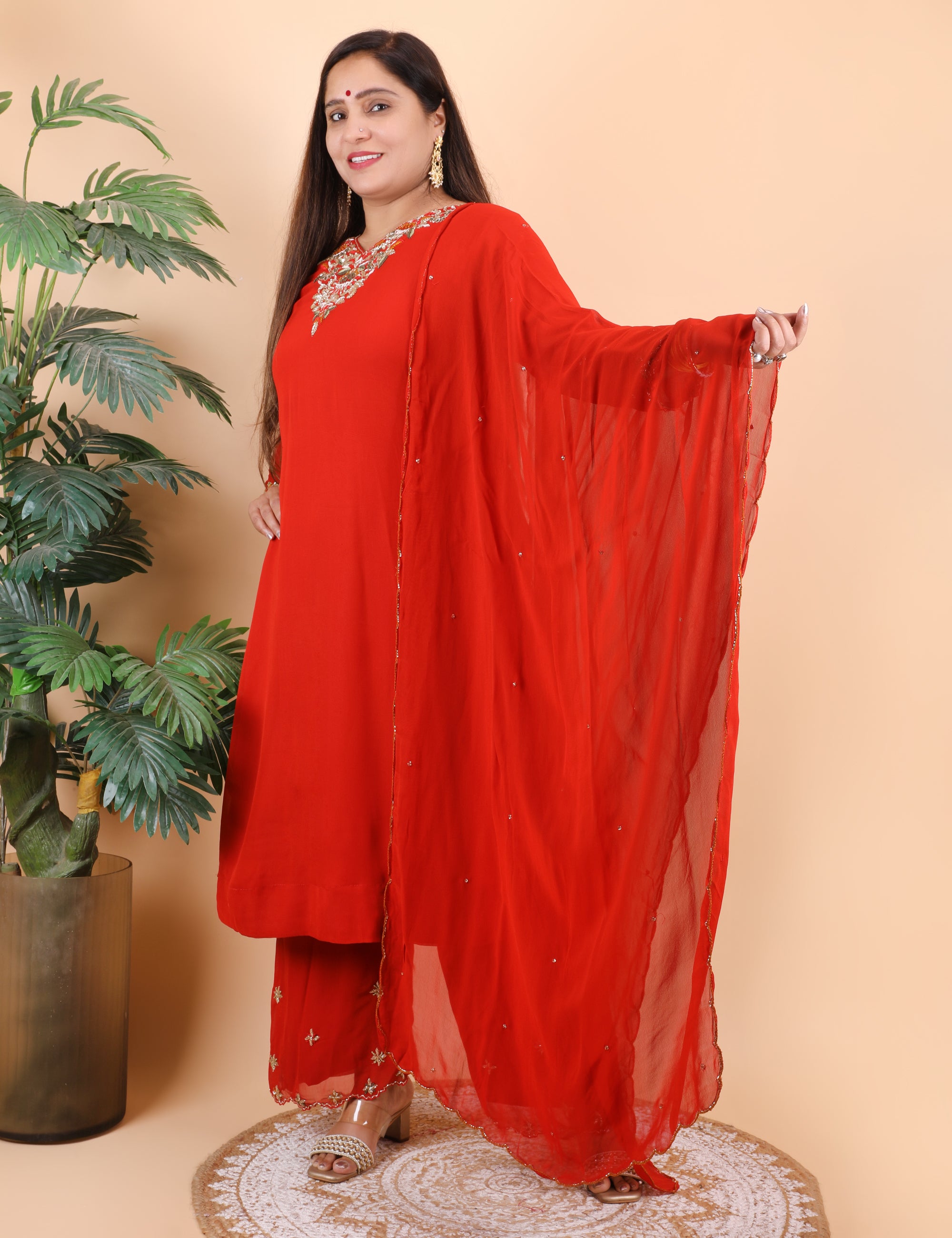 Elegant Heavy Neck Readymade Plazo Set