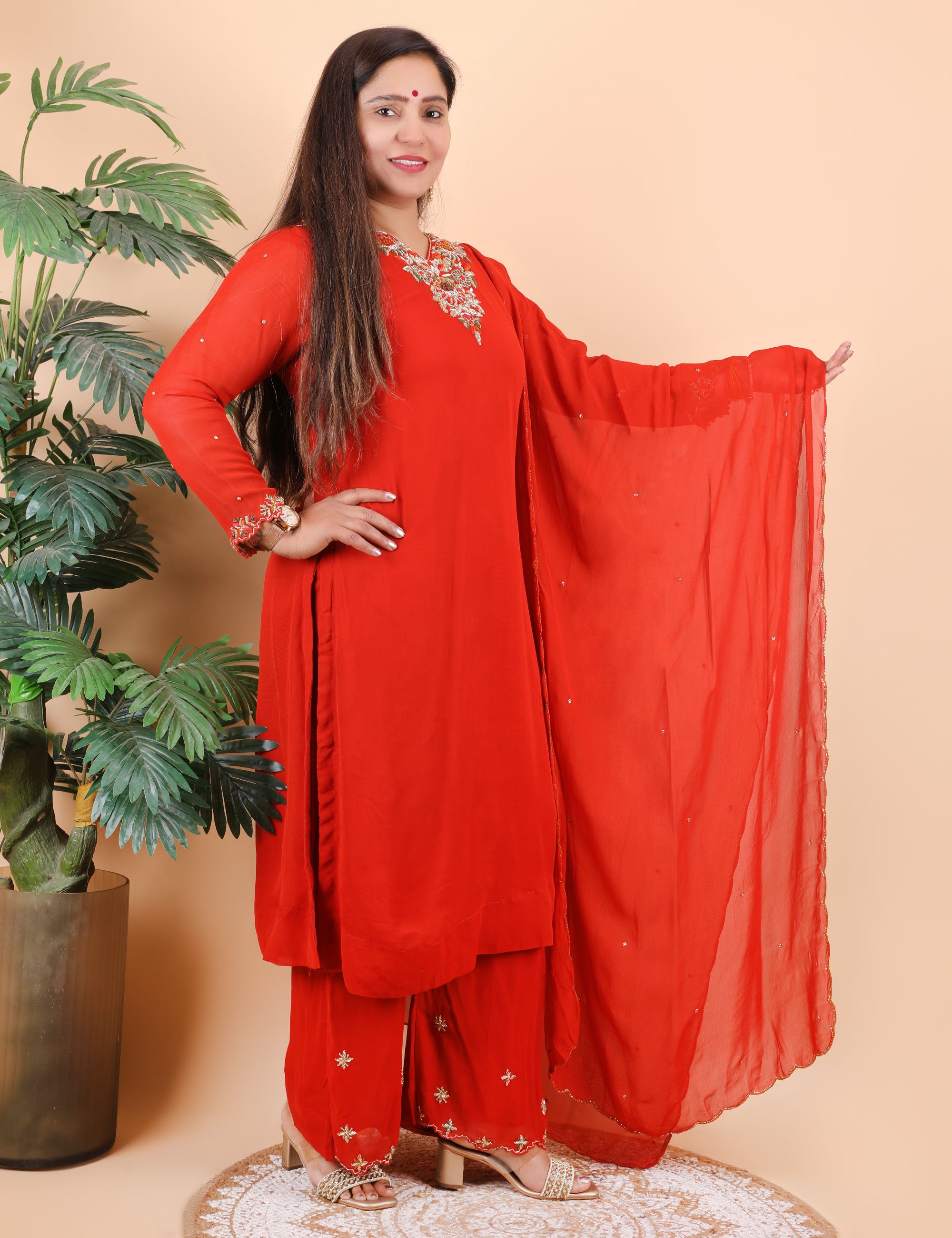 Elegant Heavy Neck Readymade Plazo Set