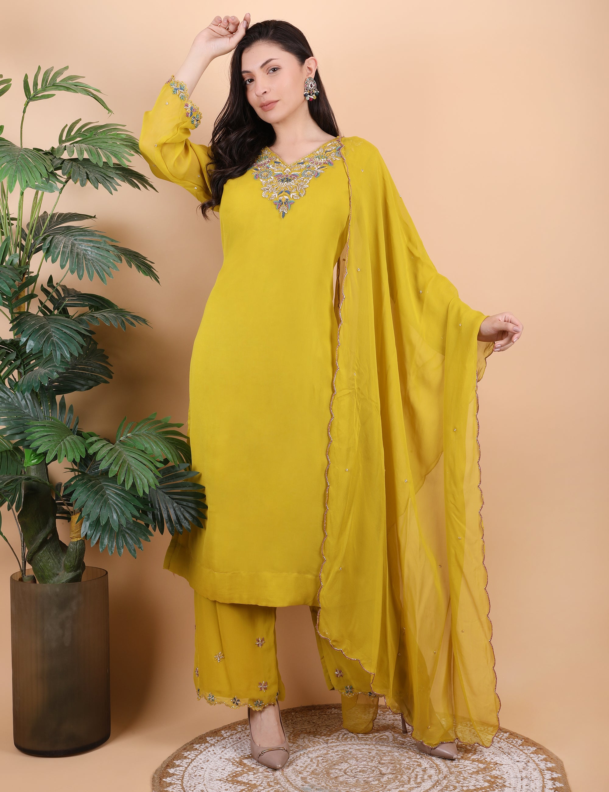 Elegant Heavy Neck Readymade Plazo Set