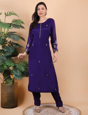 Purple Printed Dupatta Suit