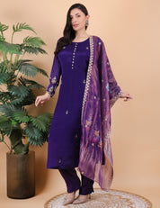 Purple Printed Dupatta Suit