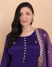 Purple Printed Dupatta Suit