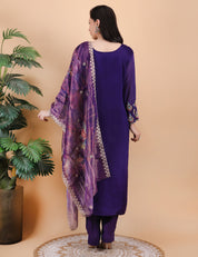 Purple Printed Dupatta Suit