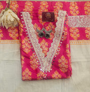 V-Neck Magenta Cotton Suit – Elegant & Comfortable Ethnic Wear