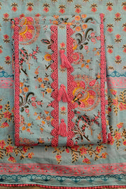 Graceful Cotton Printed Unstitched Suit with Lace Detailing & Elegant Dupatta