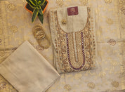 Premium Mal Chanderi Suit with Mirror & Kantha Work & Banarasi Dupatta