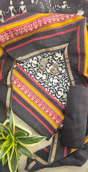 Unstitched Chanderi Silk Suit featuring exquisite Ajarakh print.