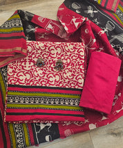 Unstitched Chanderi Silk Suit featuring exquisite Ajarakh print.
