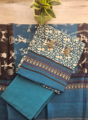 Unstitched Chanderi Silk Suit featuring exquisite Ajarakh print.