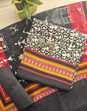 Unstitched Chanderi Silk Suit featuring exquisite Ajarakh print.
