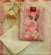 Elegant Cotton Unstitched Suit with Zari & Sequin Work