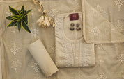 Elegant Beige Cotton Suit with Kantha Work & Embroidered Kota Doria Dupatta