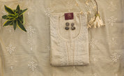 Elegant Beige Cotton Suit with Kantha Work & Embroidered Kota Doria Dupatta