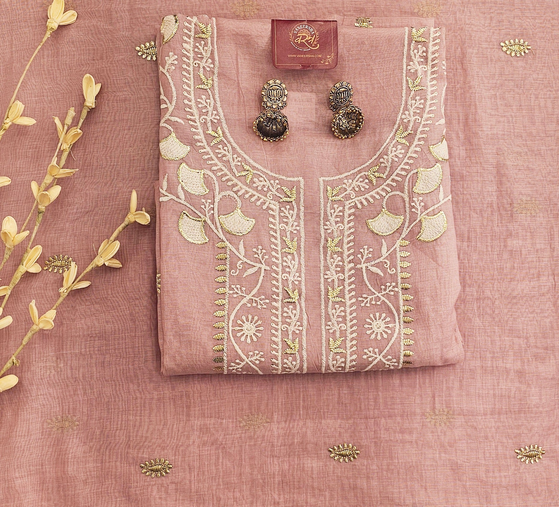 Elegant Mal Cotton Unstitched Suit with Delicate Embroidery & Embroidered Border Dupatta