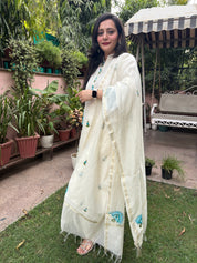 Soft Off-white Premium Chanderi Embroidered A-Line Kurta set ( set of 3)