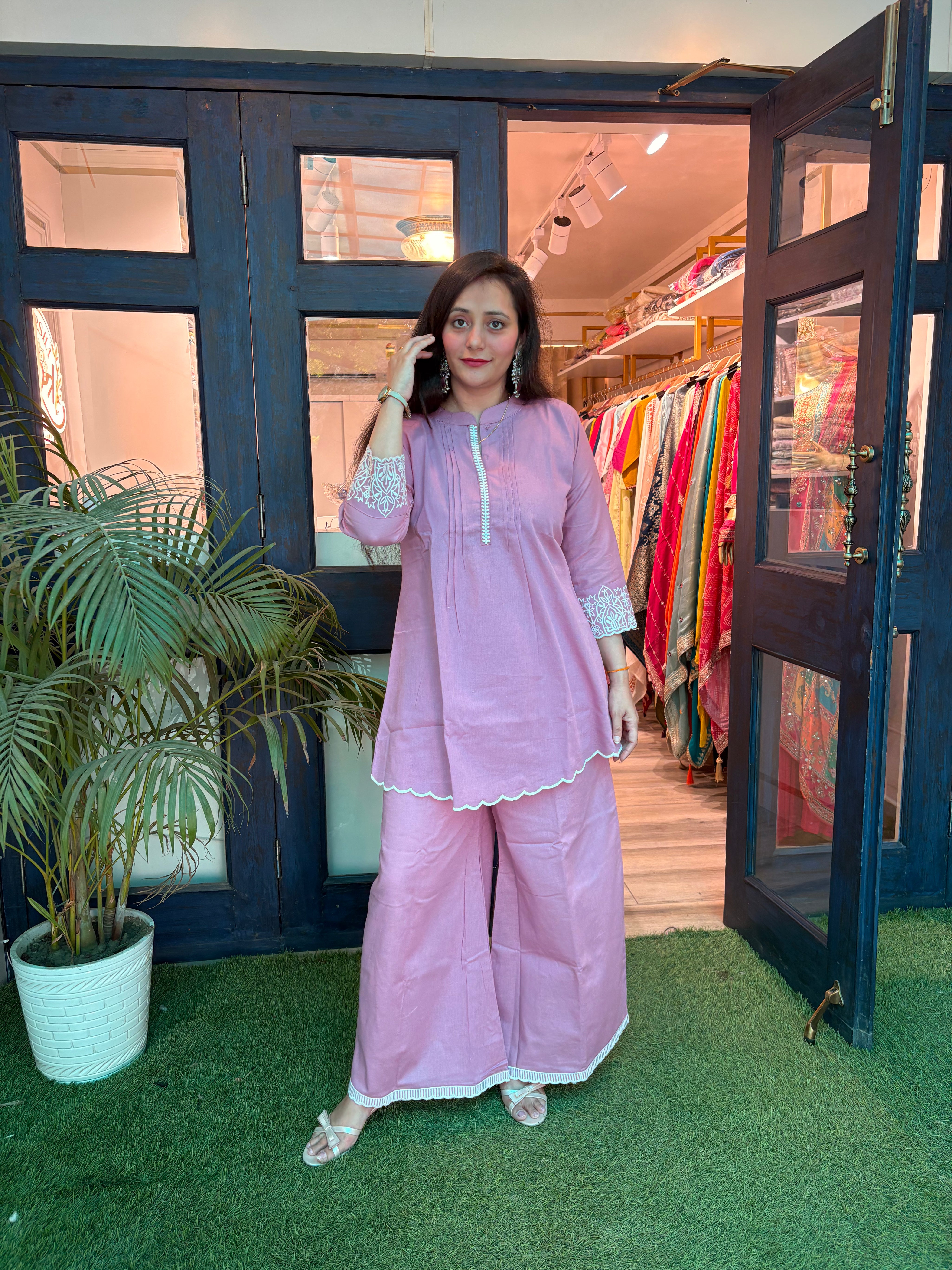 Embroidery Khadi Cotton Co-Ords (Set of 2)