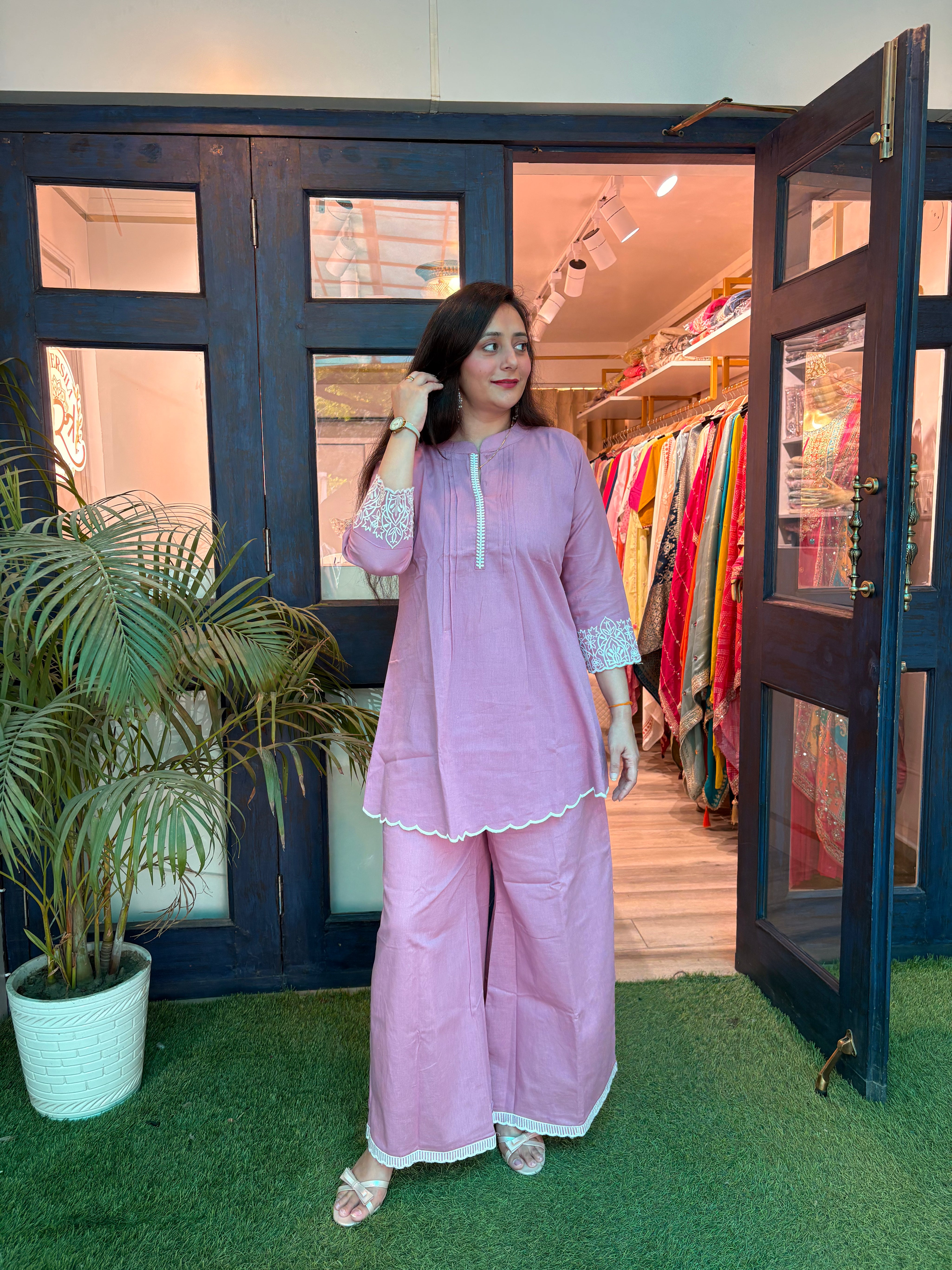 Embroidery Khadi Cotton Co-Ords (Set of 2)