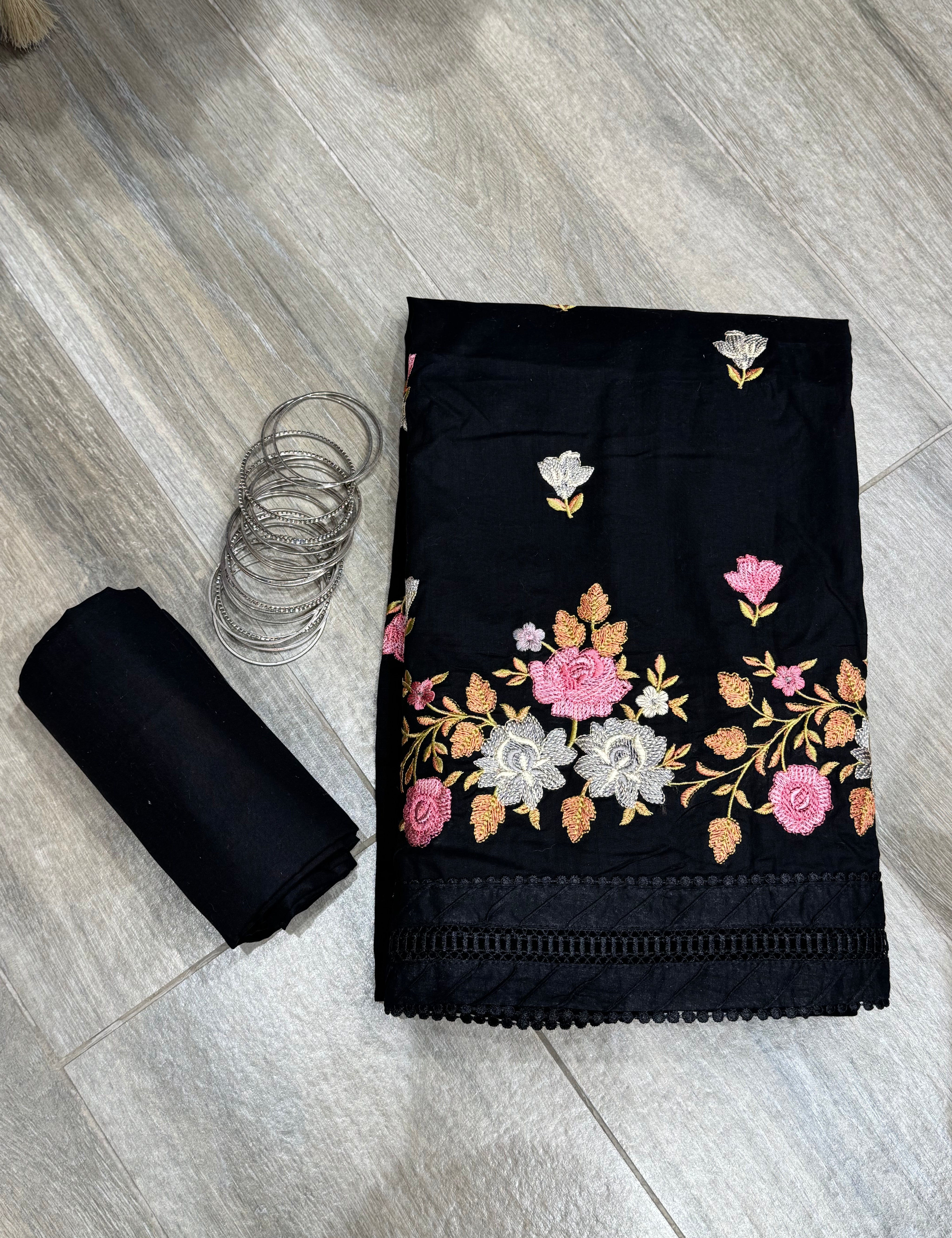 Resham Thread Work Cotton Suit with Sifone Dupatta