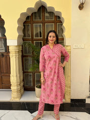 Pink Printed Cotton Kurti Set
