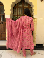 Pink Printed Cotton Kurti Set