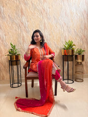 Bandhej Printed Double-Shade Straight suit in Dola Silk with Sequin Work