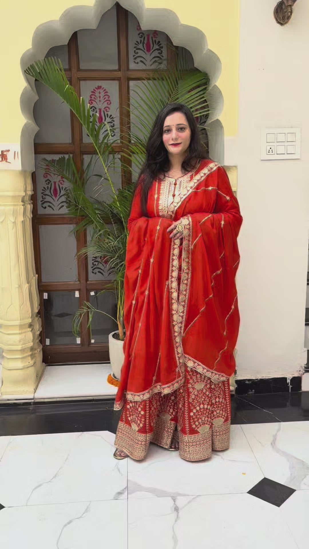 Vibrant Orange Chinon Garara Set with Heavy Gota Patti Work